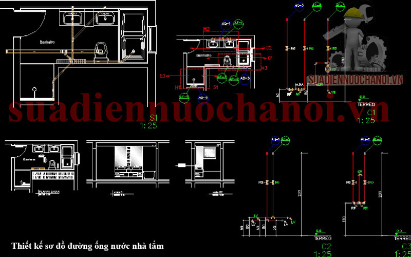 bản vẽ thiết kế đường ống cấp thoát nước 1 nhà vệ sinh cơ bản